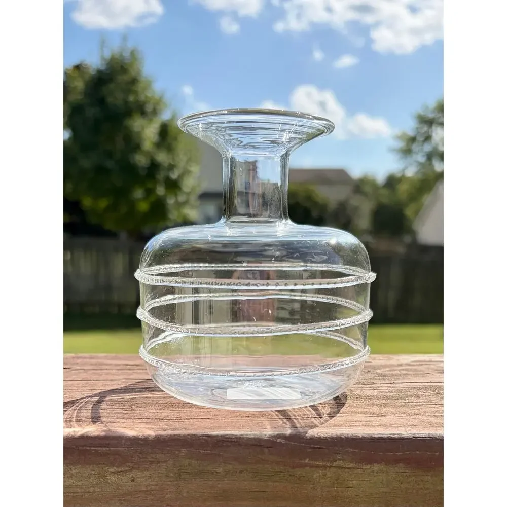 Zodax CH-2238 Clear Glass Bud Vase Squat Ribbed Threaded Ring Accent Decor
